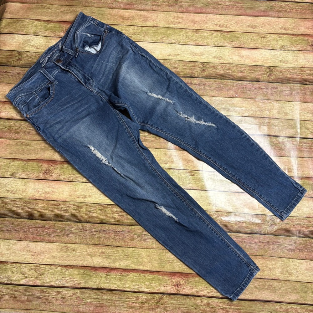Seven7 Women Medium Wash Distressed Legging Skinny Jeans Size 10